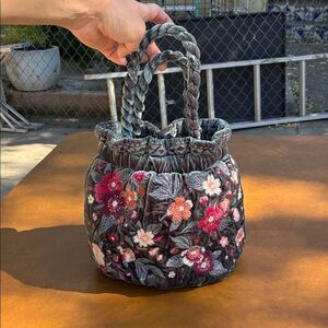 Johnny Was NWT Kira Steel Rose Velvet Pouch Embroidered